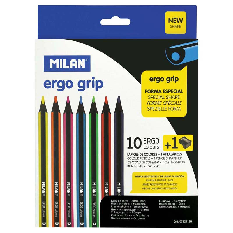 Milan Ergo Assorted Coloured Pencils Set Of 10 Colours + Sharpener