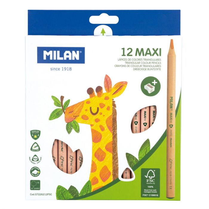 Milan Triangular Maxi Assorted Coloured Pencils Set Of 12