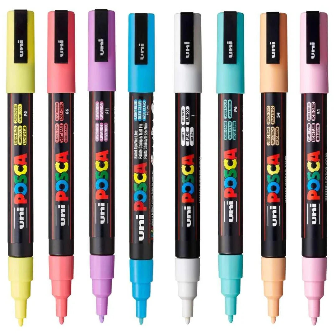 Uni Posca PC-3M 0.9-1.3mm Soft Colour Markers Set of 8