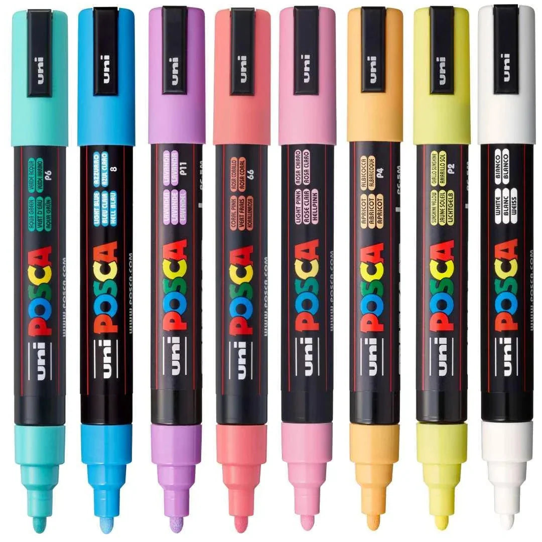 Uni Posca PC-5M 1.8-2.5mm Soft Colours Markers Set of 8