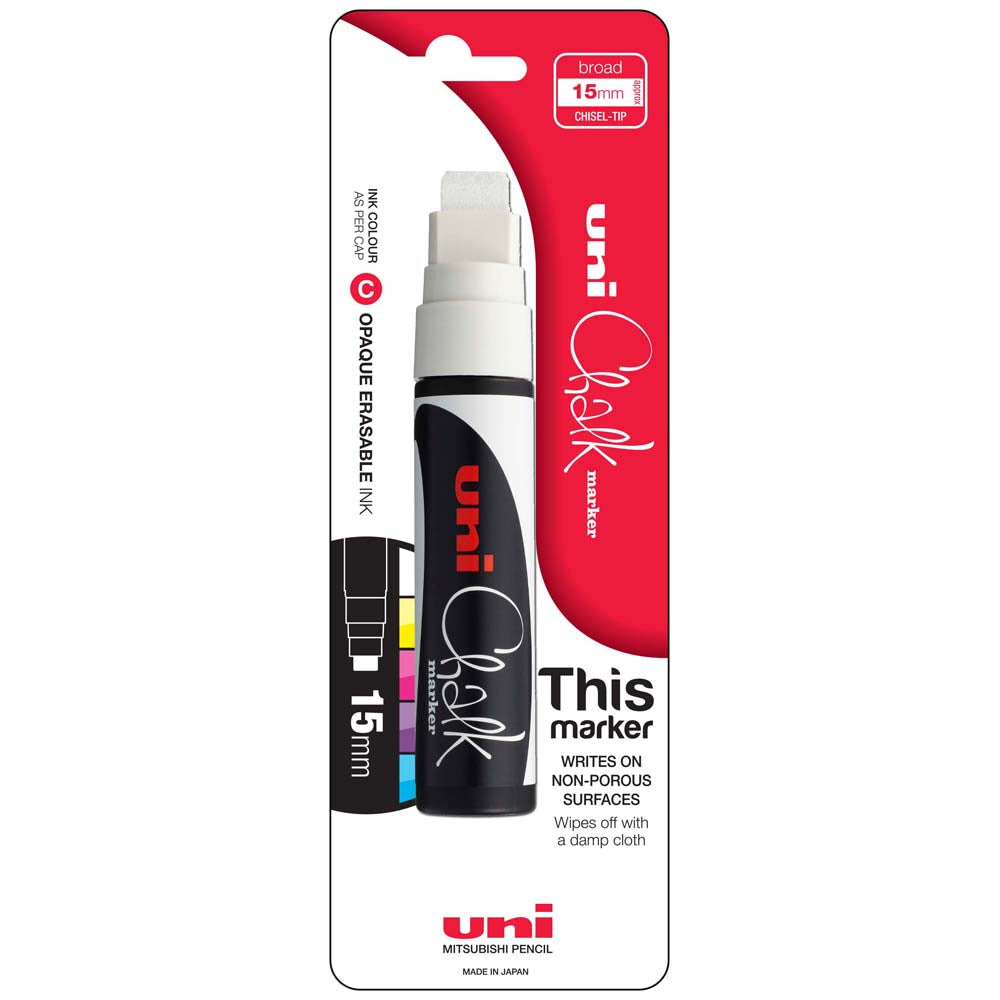 Uni 15.0mm Chisel Tip White Chalk Marker