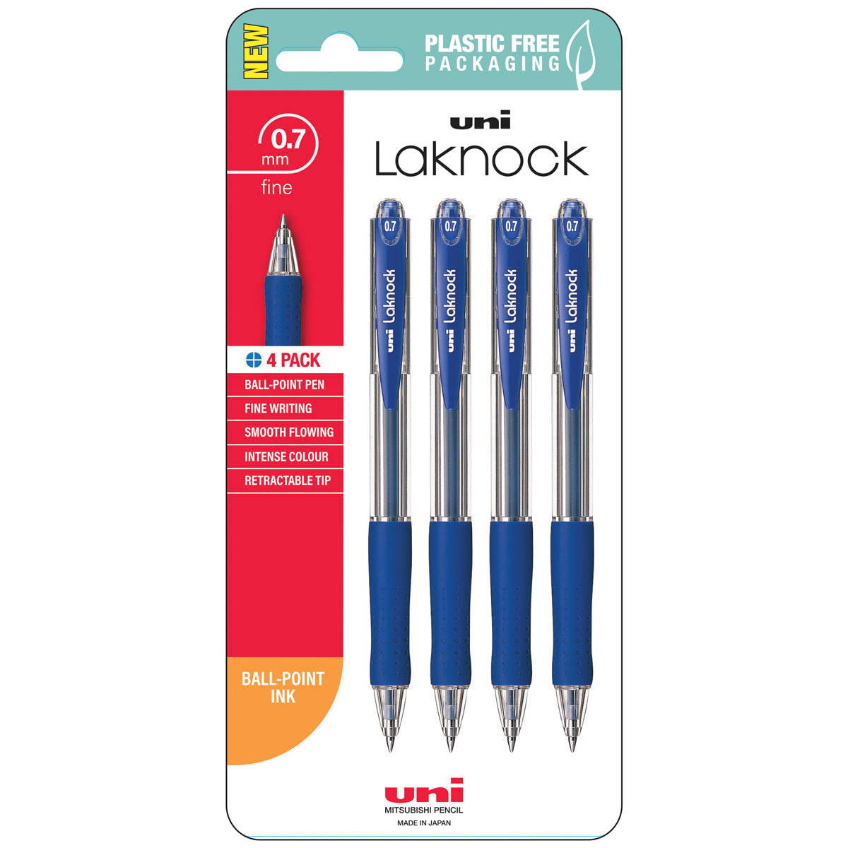 Uni Laknock 0.7mm Fine Retractable Pens Set of 4