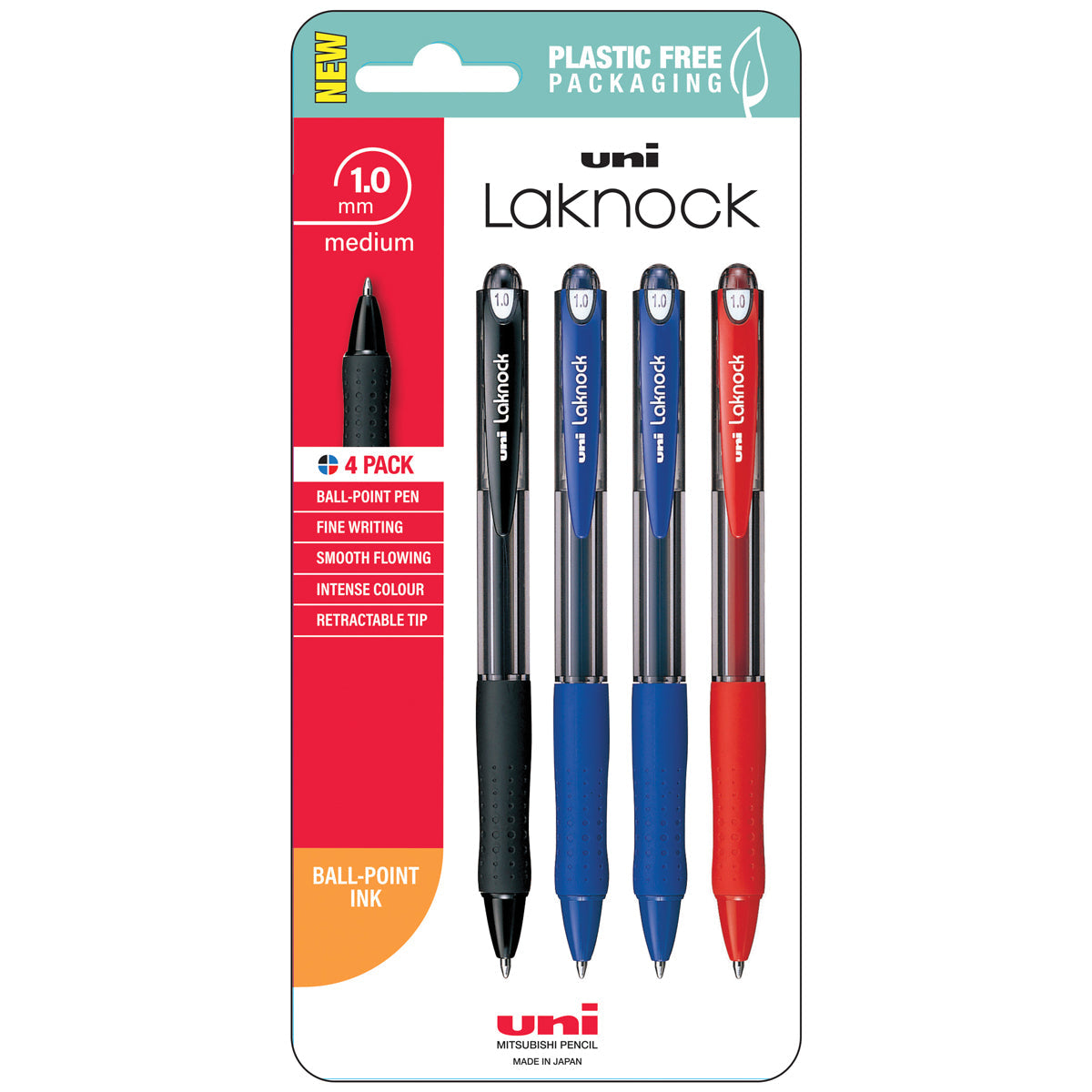 Uni Laknock 1.0mm Medium Retractable Pens Assorted Set of 4