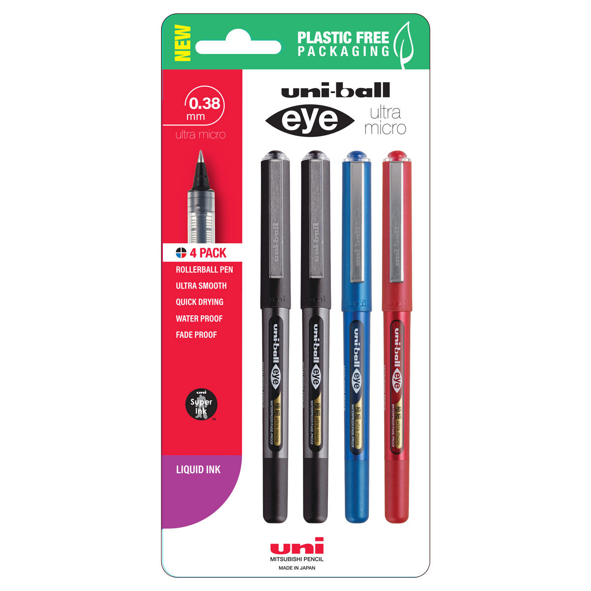Uni Eye 0.38mm Ultra Micro Capped Assorted Pens Set of 4