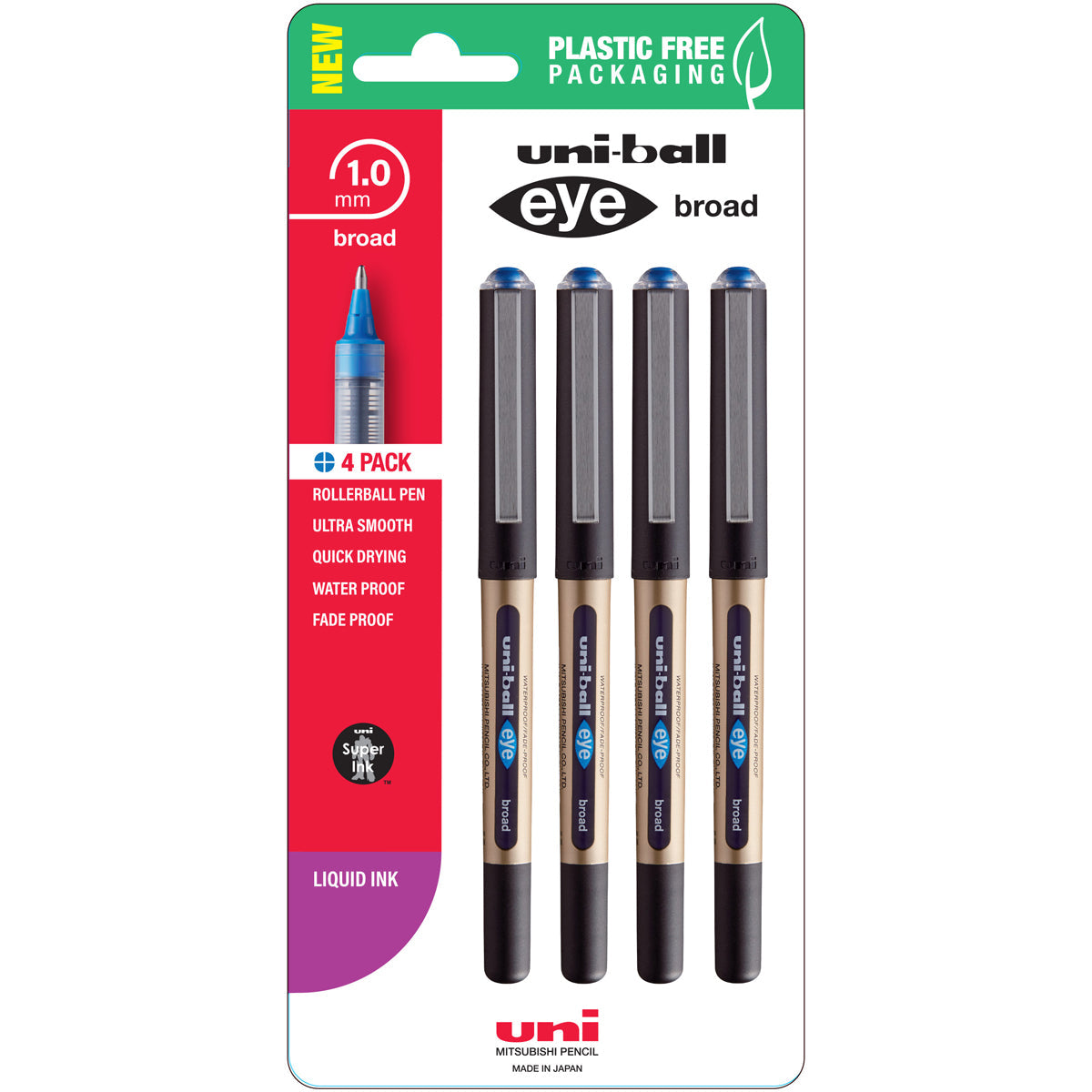 Uni Eye 1.0mm Broad Capped Pens Set of 4