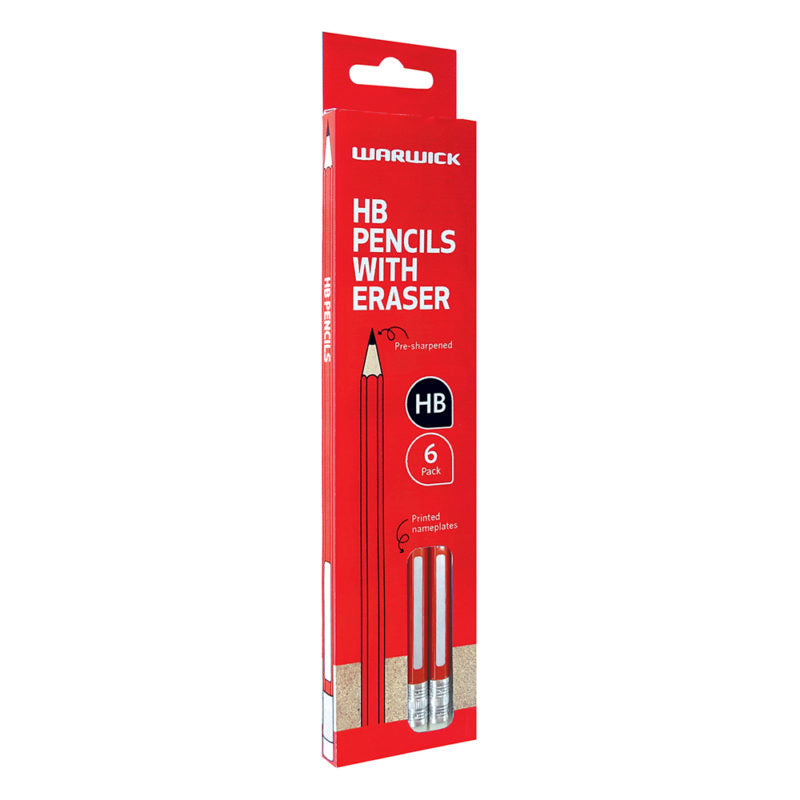 Warwick Hb Pencil With Eraser Pack Of 6