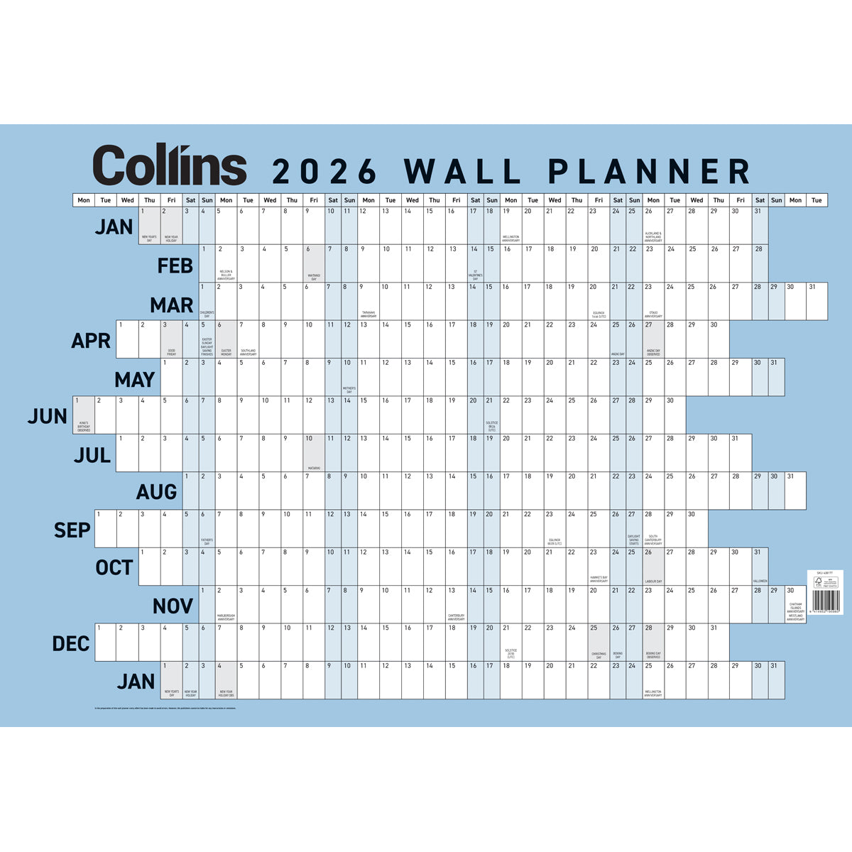 Collins Wallplanner Large Laminated 700x990mm Even Year
