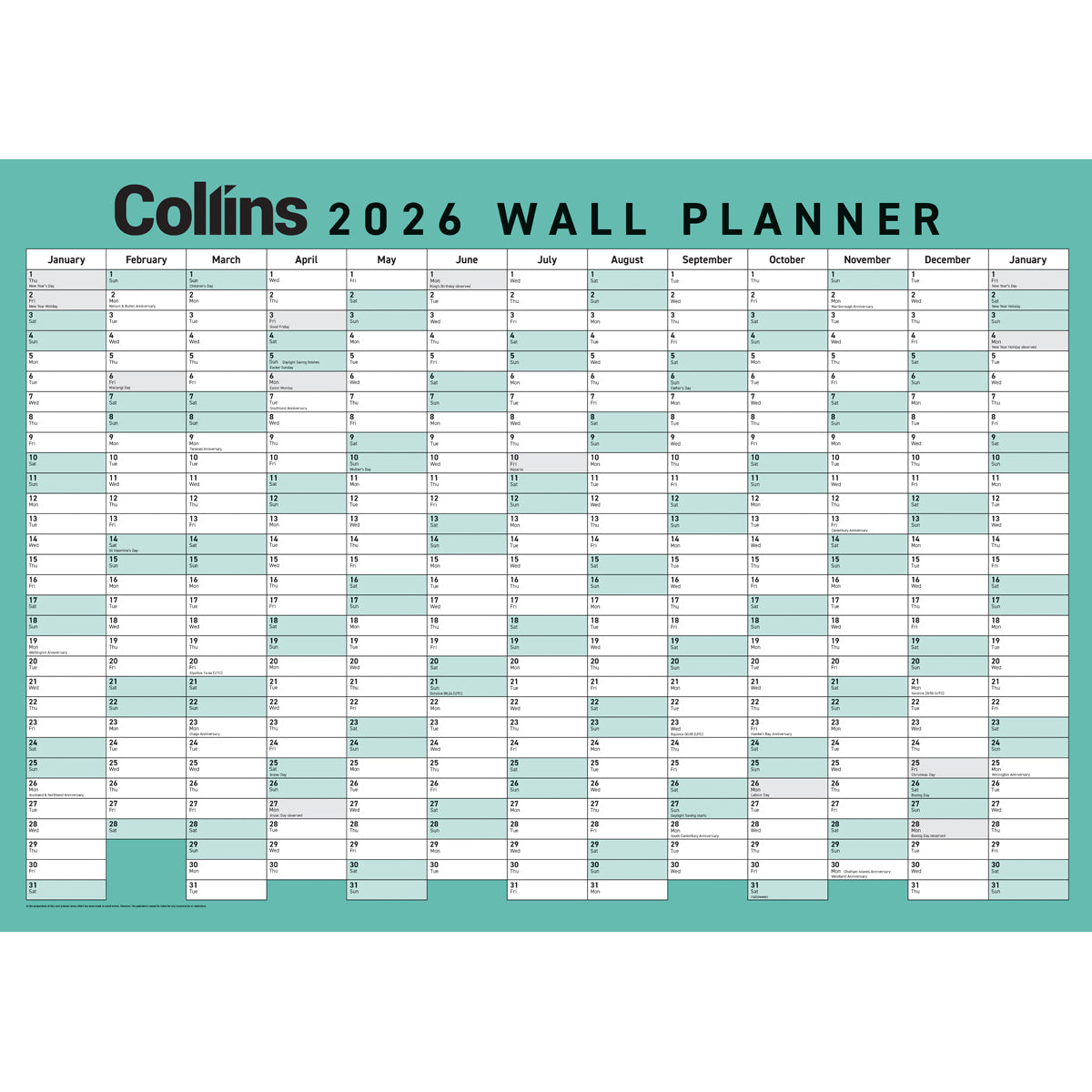 Collins Wallplanner A2 Laminated Even Year