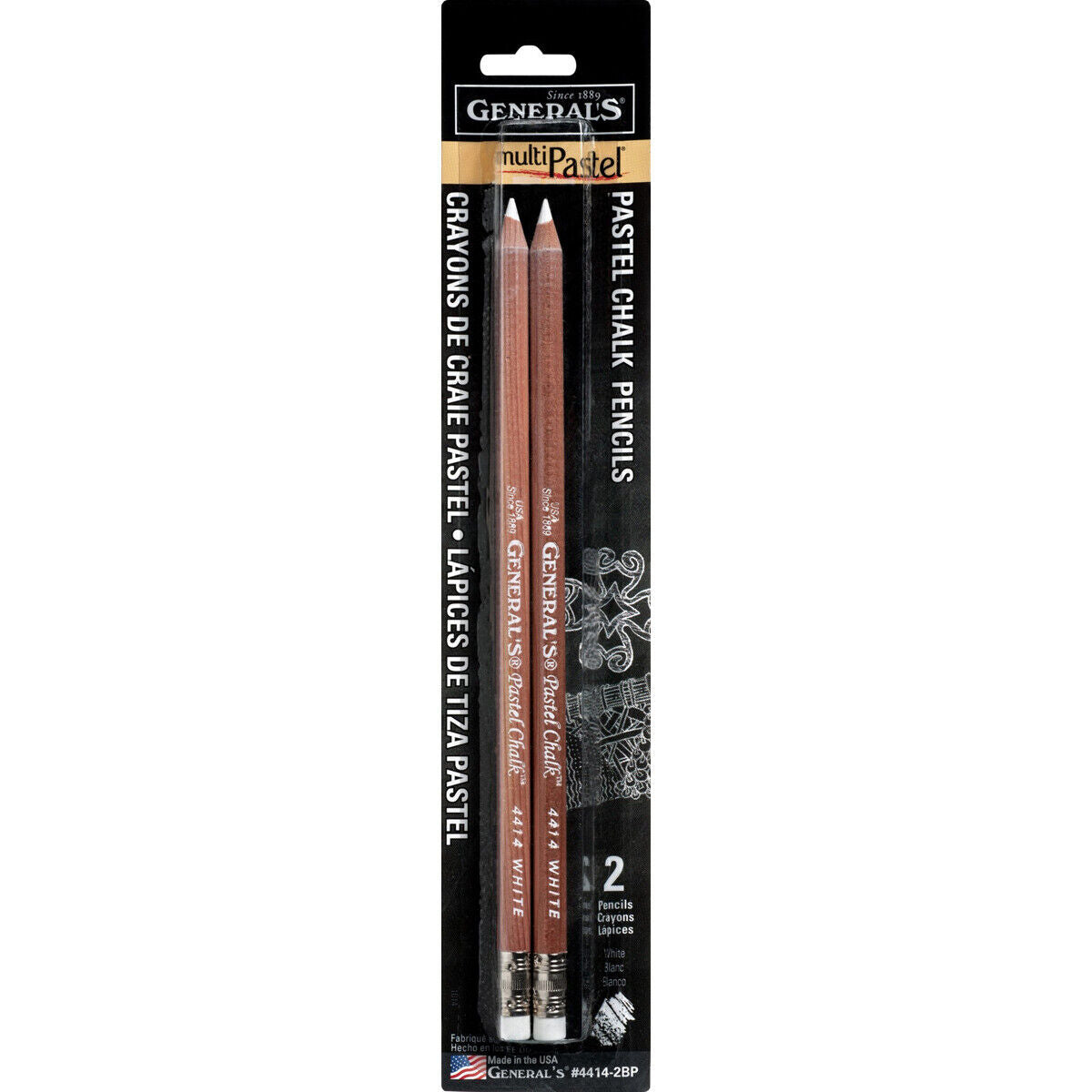 General's Pastel Chalk Pencils White Pack of 2