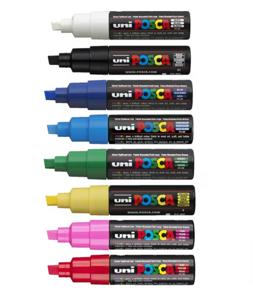 Uni Posca PC-8K 8.0mm Bold Chisel Tips Assorted Markers Set of 8