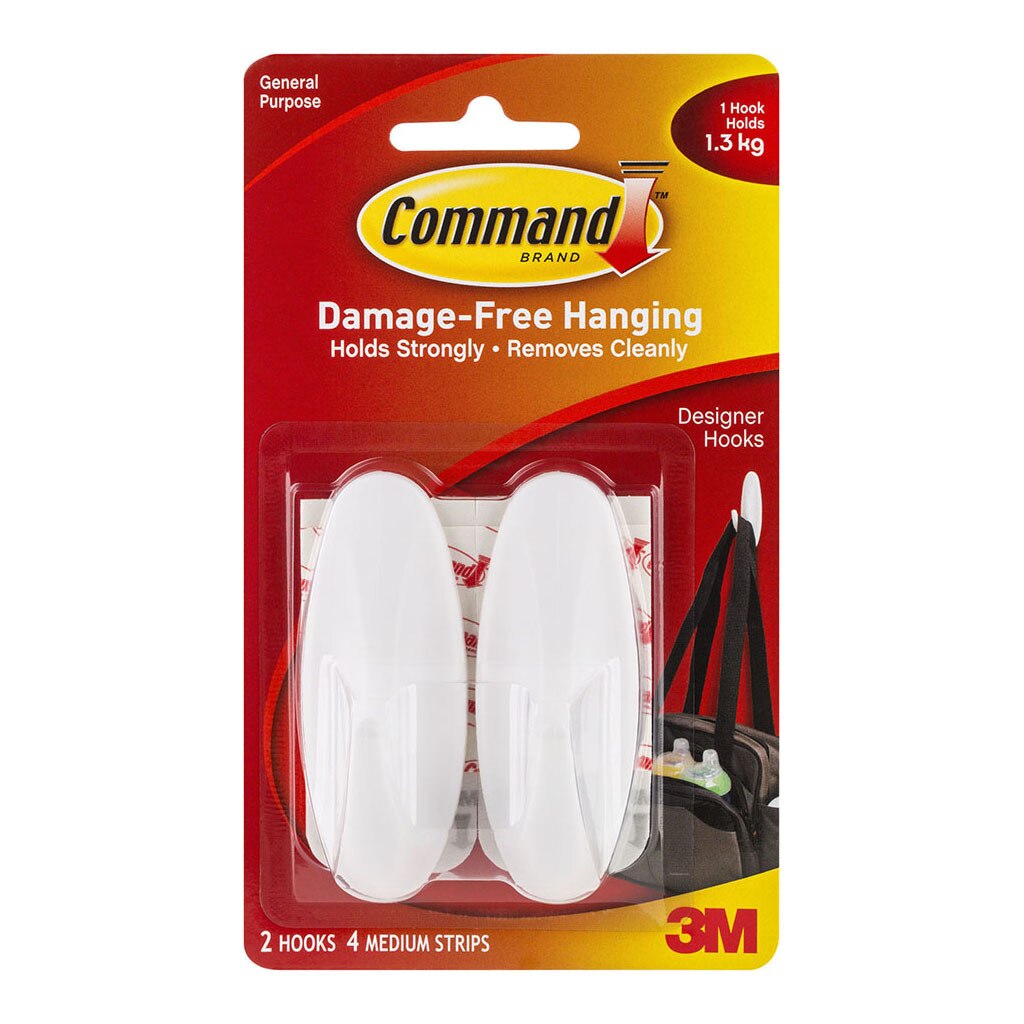 Command Hook 17081 Medium White Designer Pack Of 2