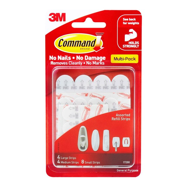 Command Strips Refill 17200 Assorted White Pack Of 16