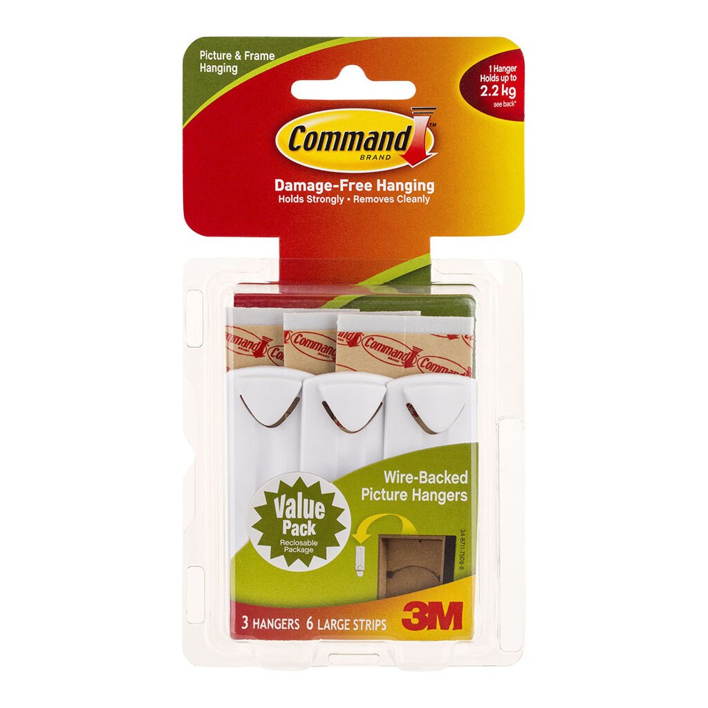 Command Picture Hanger 17043 Large White Wire-backed Pack Of 3