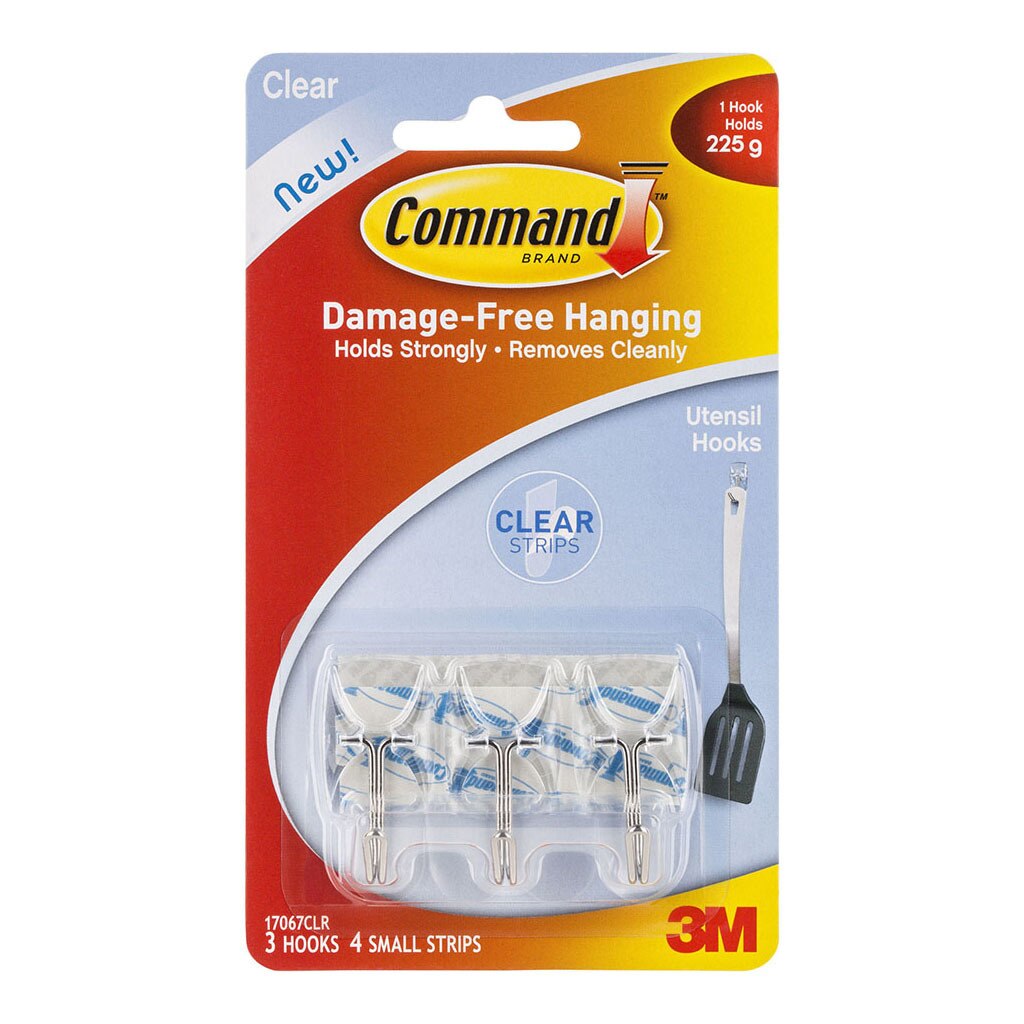 Command Hook 17067clr Small Clear Wire Utensil Pack Of 3
