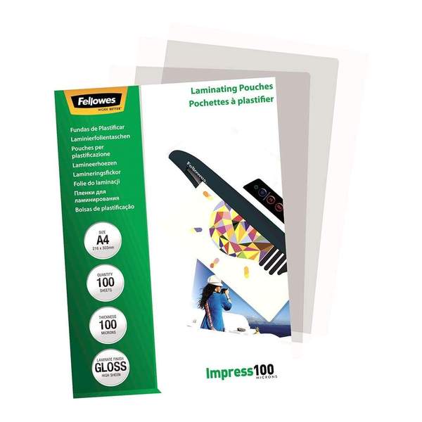 Fellowes Laminating Pouches Gloss 100 Micron Pack Of 100