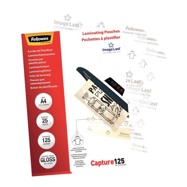 Fellowes Laminating Pouches Gloss 125 Micron Pack Of 25