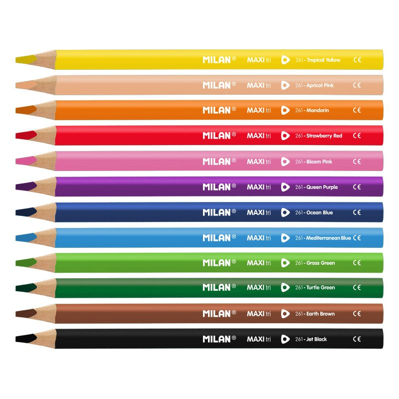 Milan Triangular Maxi Assorted Coloured Pencils Set Of 12