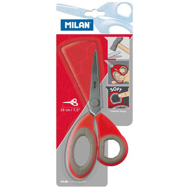 Milan Grey On Red Size 190mm 7.5" Soft Grip Office Scissors