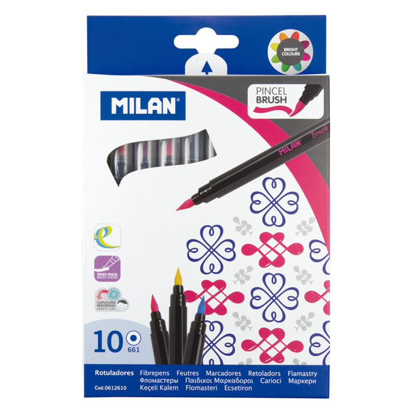 Milan Waterbased Brush Tip Assorted Markers Set of 10