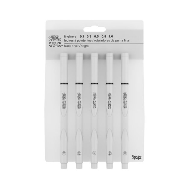 Winsor & Newton Black Fineliners Set Of 5 Assorted Sizes