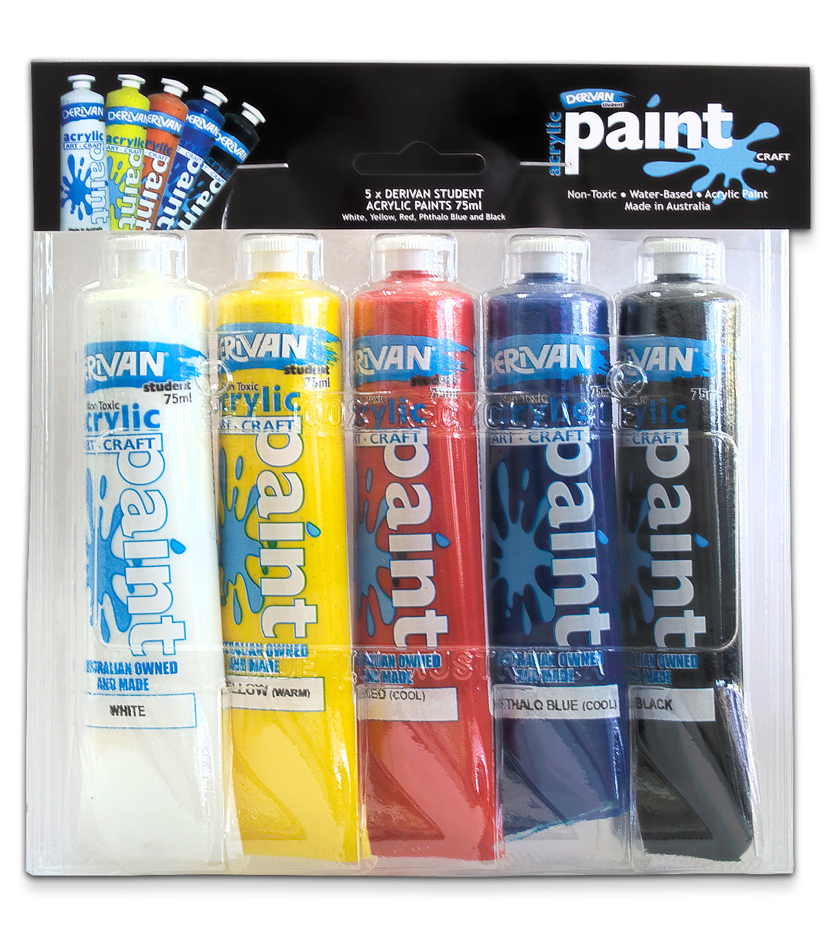 Derivan Acrylic Student Paint Set of 5 x 75ml