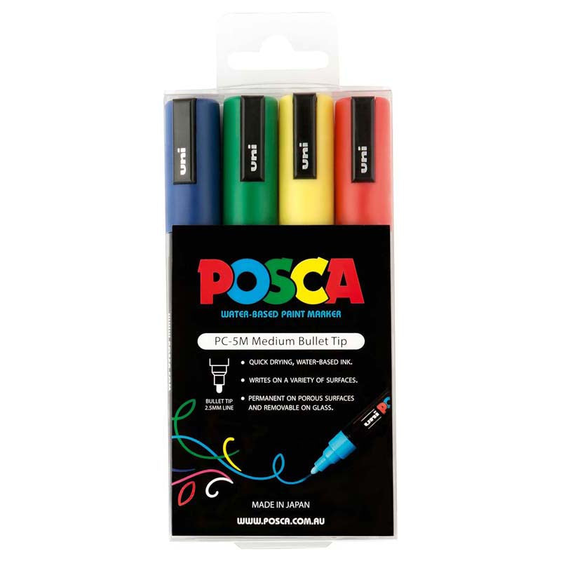 Uni Posca PC-5M 1.8-2.5mm Green/Yellow/Red/Blue Markers Set of 4