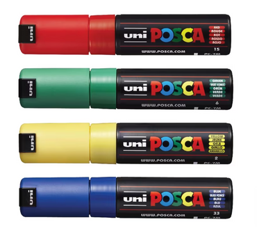 Uni Posca PC-7M 4.5-5.5mm Green/Yellow/Red/Blue Markers Set of 4