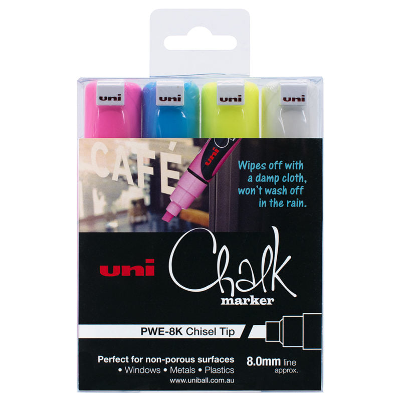 Uni 8.0mm Chisel Tips Chalk Markers Set of 4