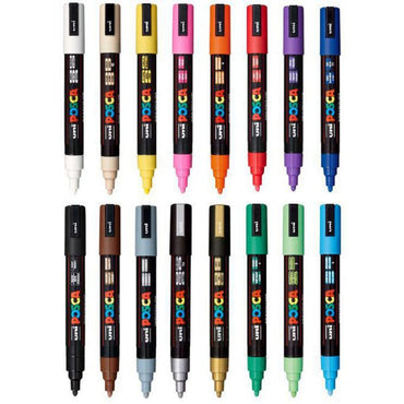 Uni Posca PC-5M 1.8-2.5mm Medium Bullet Tip Assorted Colour Markers Set of 16