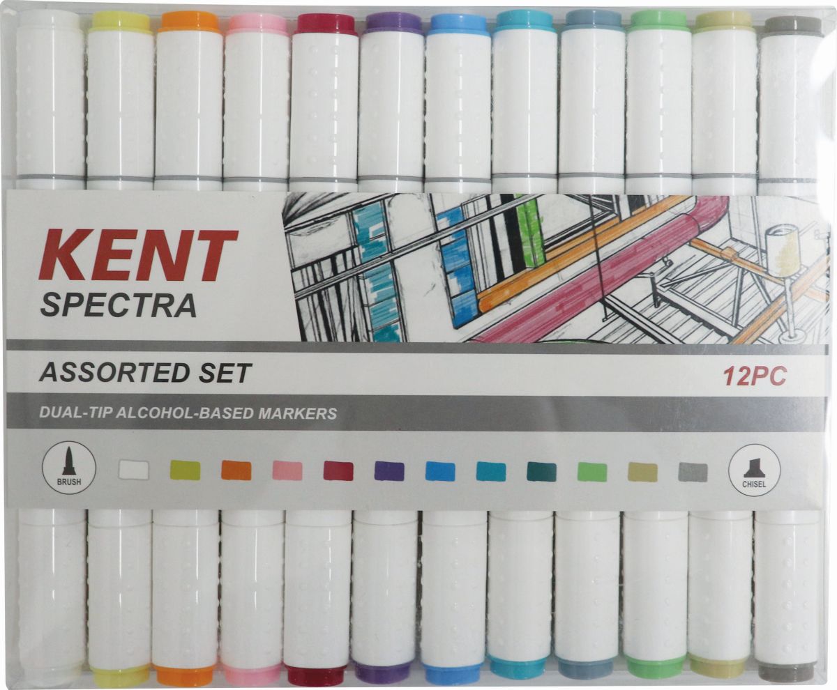 Kent Spectra Graphic Design Brush Markers Assorted Set Of 12