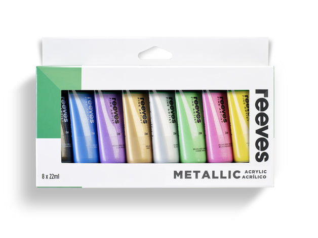 Reeves 22ml Acrylic Metallic Paints Set of 8