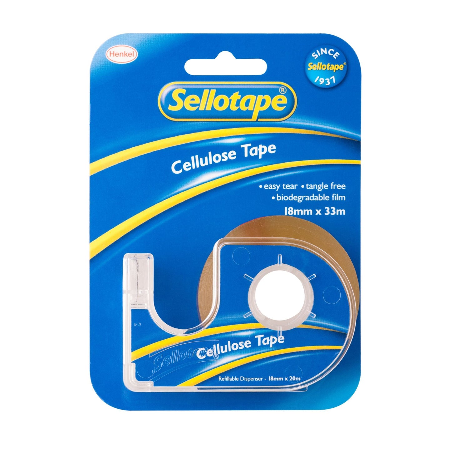 Sellotape 3272 Cellulose Tape On Dispenser Size 18mm X 33m Clear Easy Tear Tangle Free