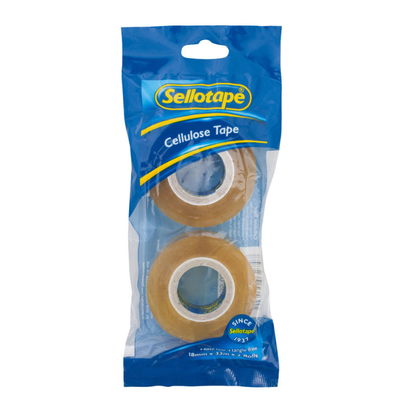 Sellotape 3274 Cellulose 2-pack Size 18mm X 33m Clear Tape Easy Tear Tangle Free