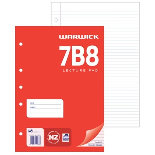 Warwick Pad 7b8 Lecture 75 Leaf Ruled 7mm A4