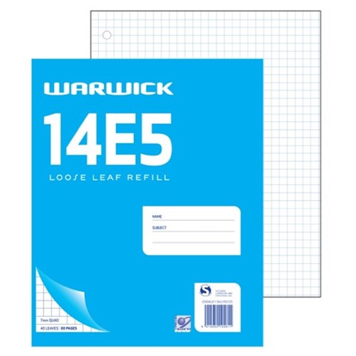 Warwick Refill 14e5 Loose Leaf 40 Leaf 7mm Quad 255x205mm