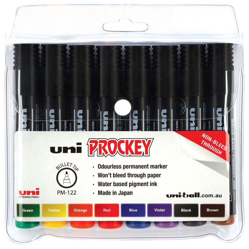 Uni Prockey 1.2mm Bullet Tip Assorted Markers Set of 8
