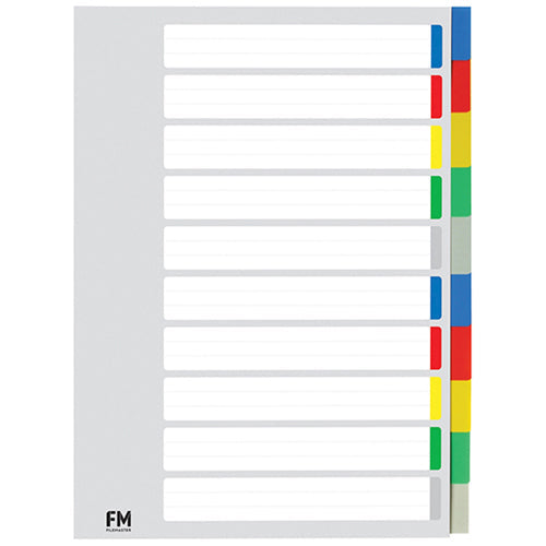 FM Indices 10 Tab Size A4 Colour Polypropylene