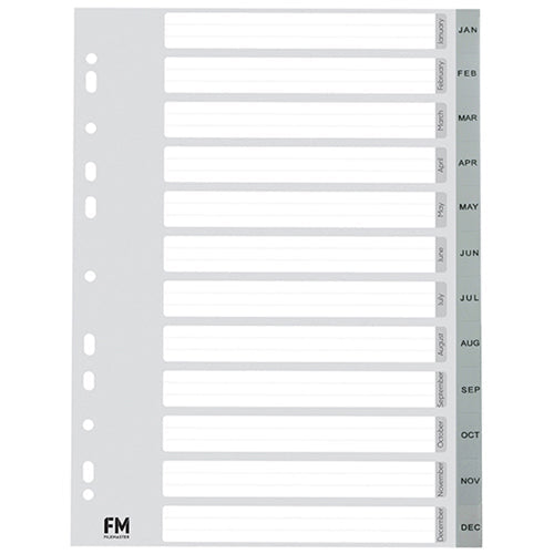 FM Indices Size A4 12 Tab Jan-dec Grey Polypropylene