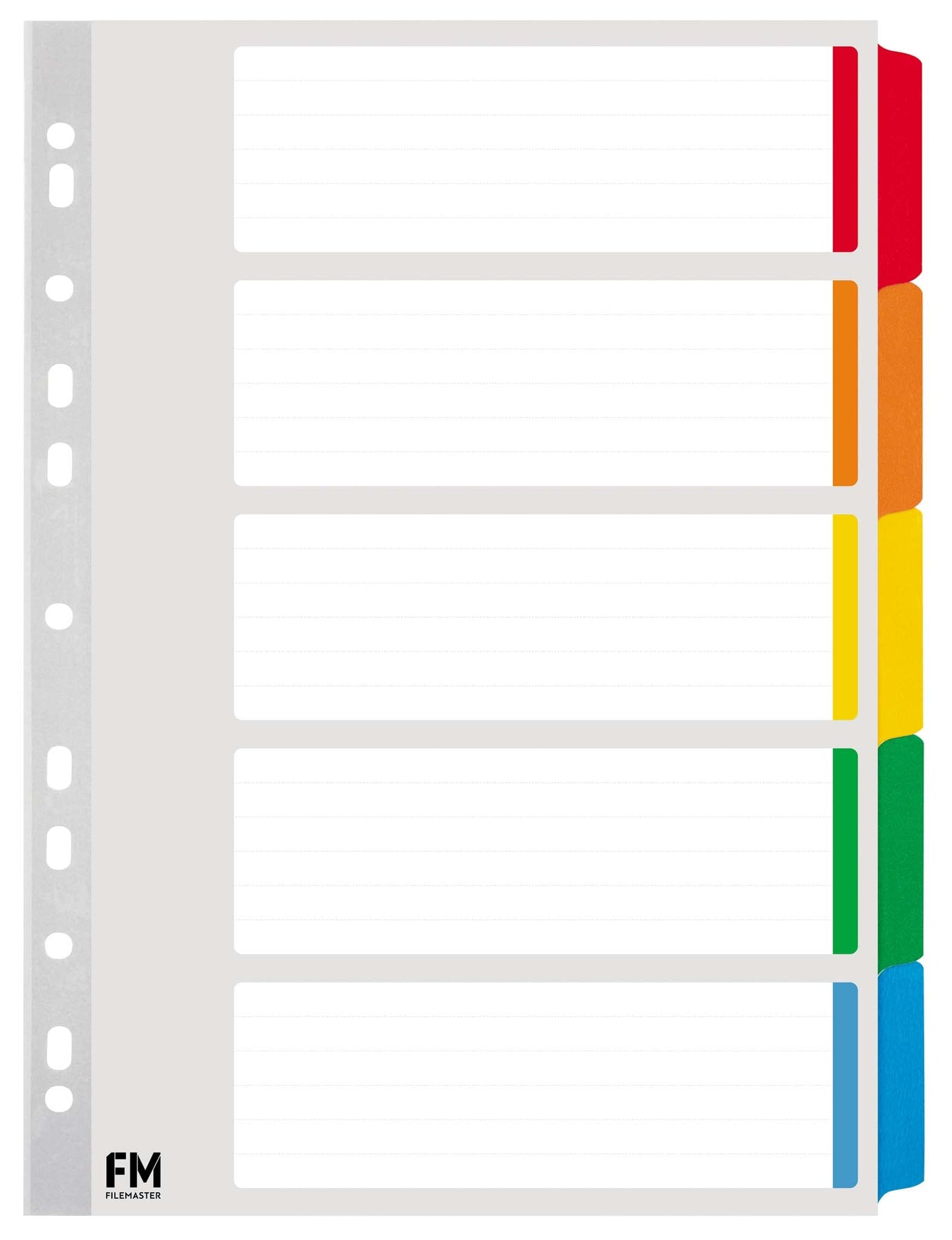 FM Indices Size A4 5 Tab Coloured Reinforced Cardboard