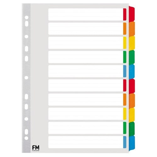 FM Indices A4 10 Tab Colour Reinforced Cardboard
