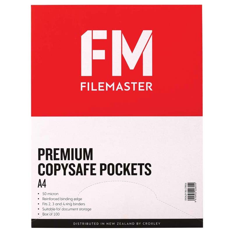FM Pocket Copysafe Size A4 Premium Glass Clear 50 Micron Box 100 Polypropylene