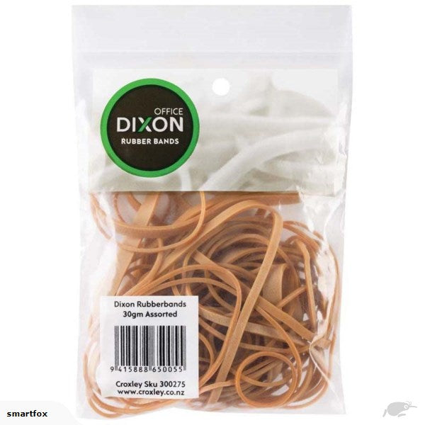 Dixon Rubber Bands Resealable Bag 30gm Assorted Size