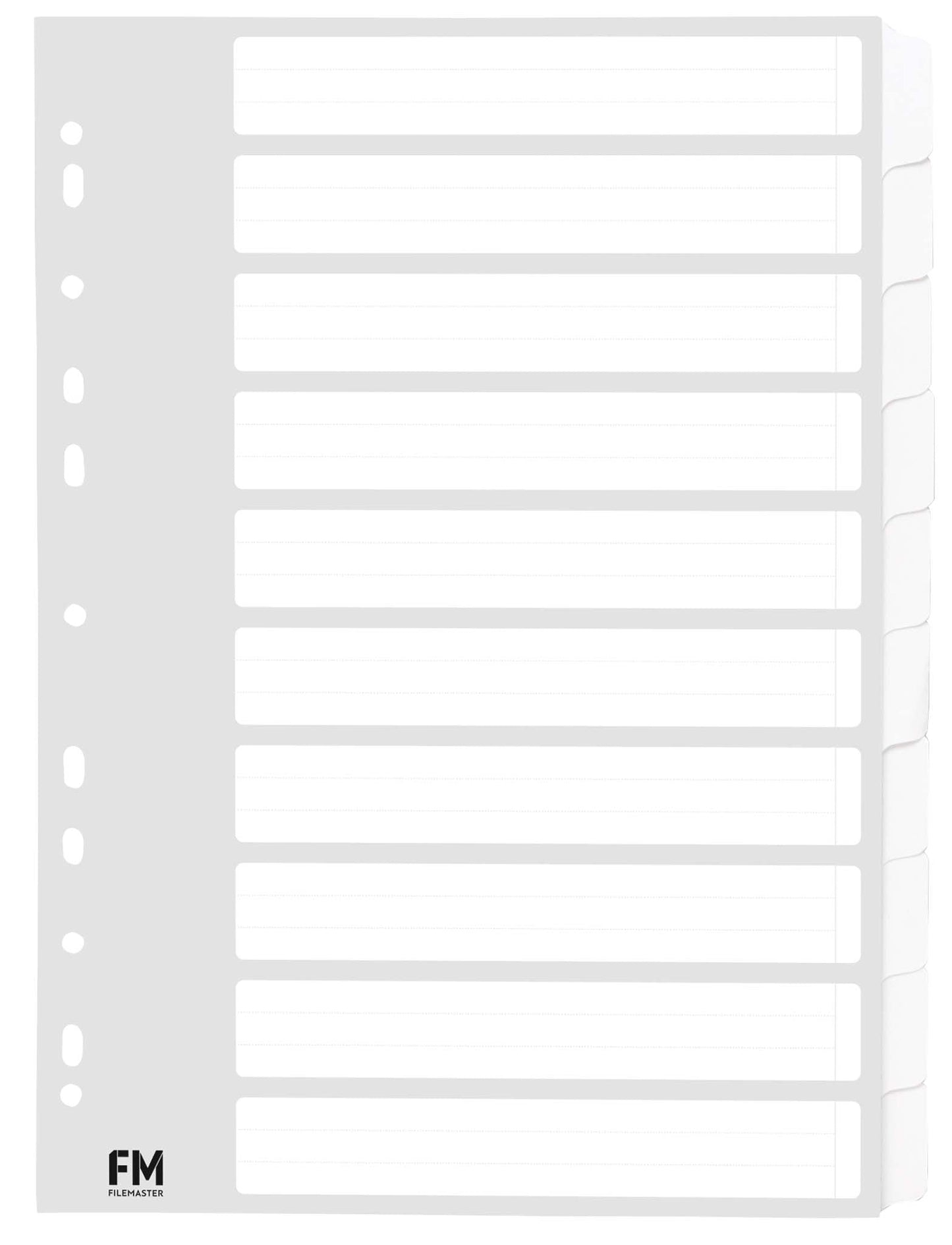 FM Indices 10 Tab Size A4 Cardboard White Blank