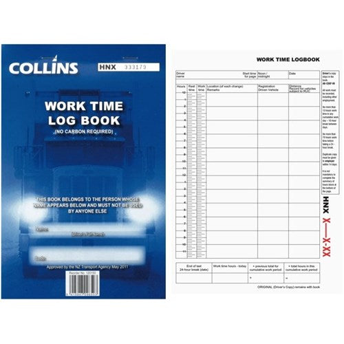 Collins Log Book Work Time A5 Triplicate