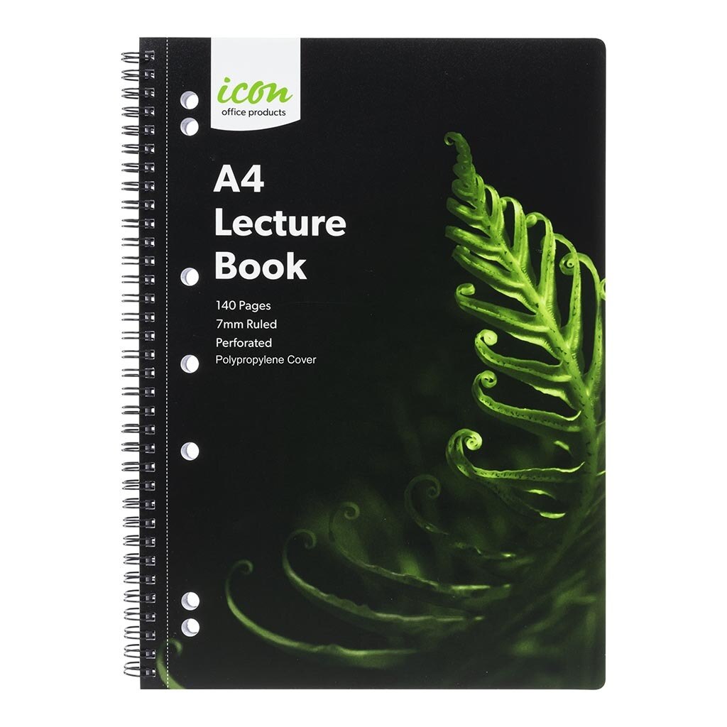 Icon Spiral Lecture Notebook A4 Pp Cover Black 140 Pg - Pack Of 3