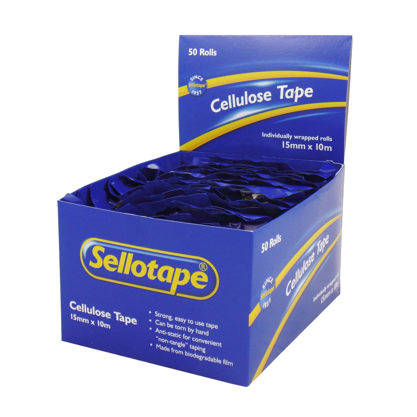 Sellotape 3250 Cellulose Size 15mm X 10m Clear Tape Easy Tear Tangle Free
