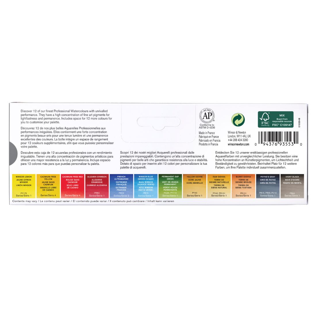 Winsor & Newton Professional Watercolour Half Pan Paints Set Of 12