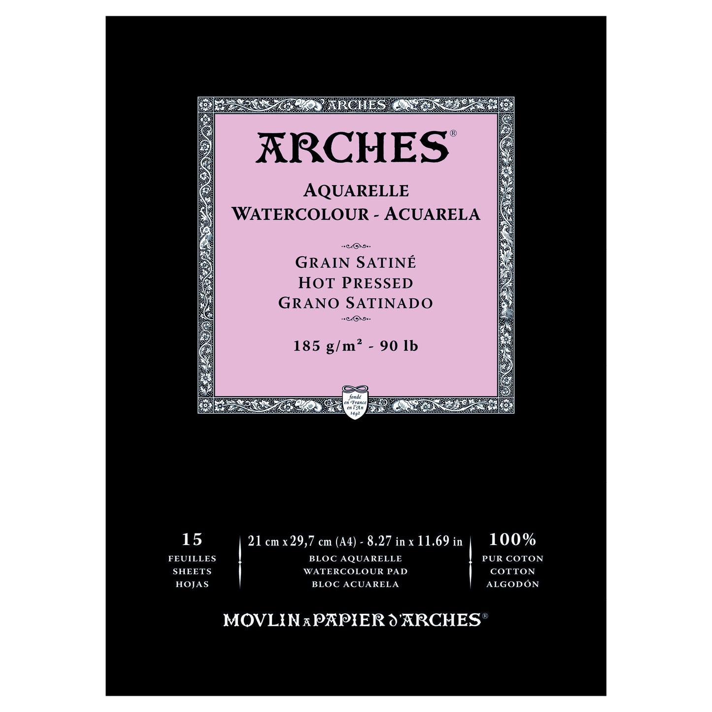Arches Watercolour Natural White 185gsm Hot Pressed 15 Sheets Blocks