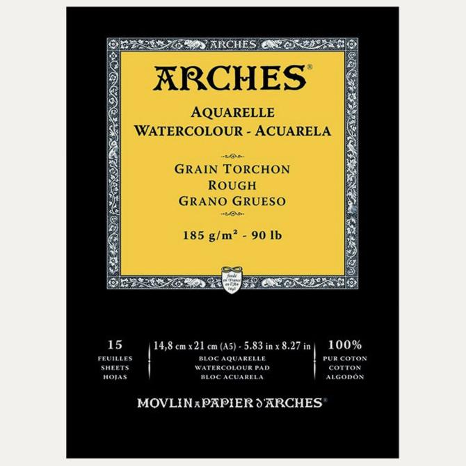 Arches Watercolour Natural White 185gsm Rough 15 Sheets Blocks