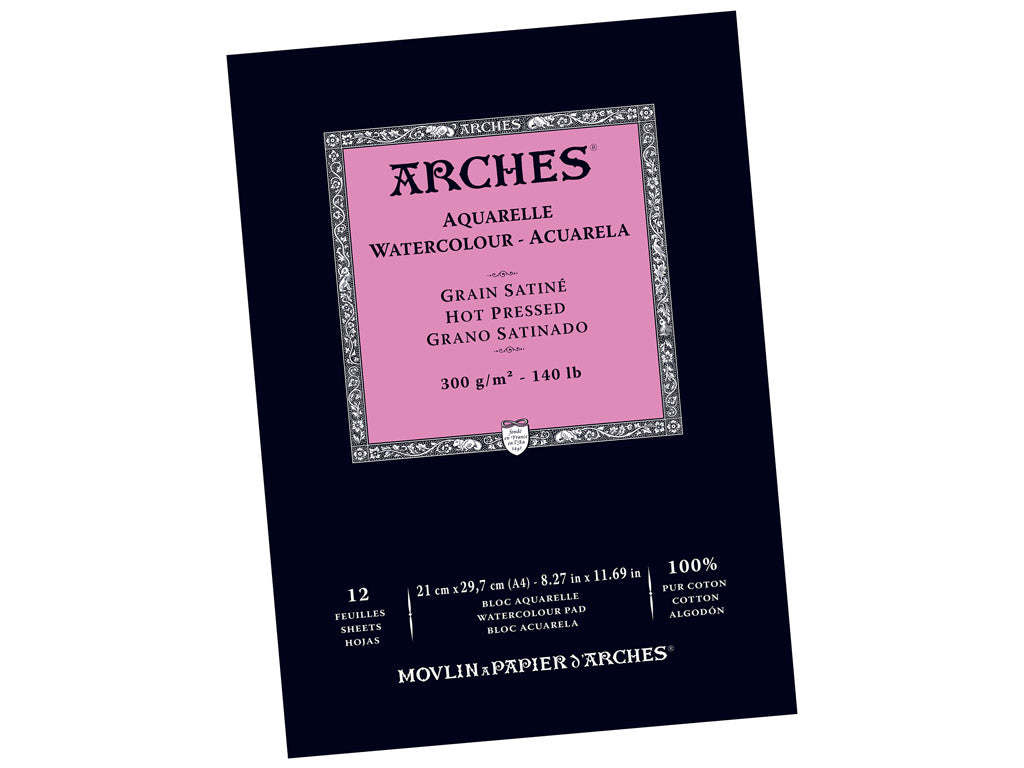 Arches Watercolour Natural White 300gsm Hot Pressed 12 Sheet Pads